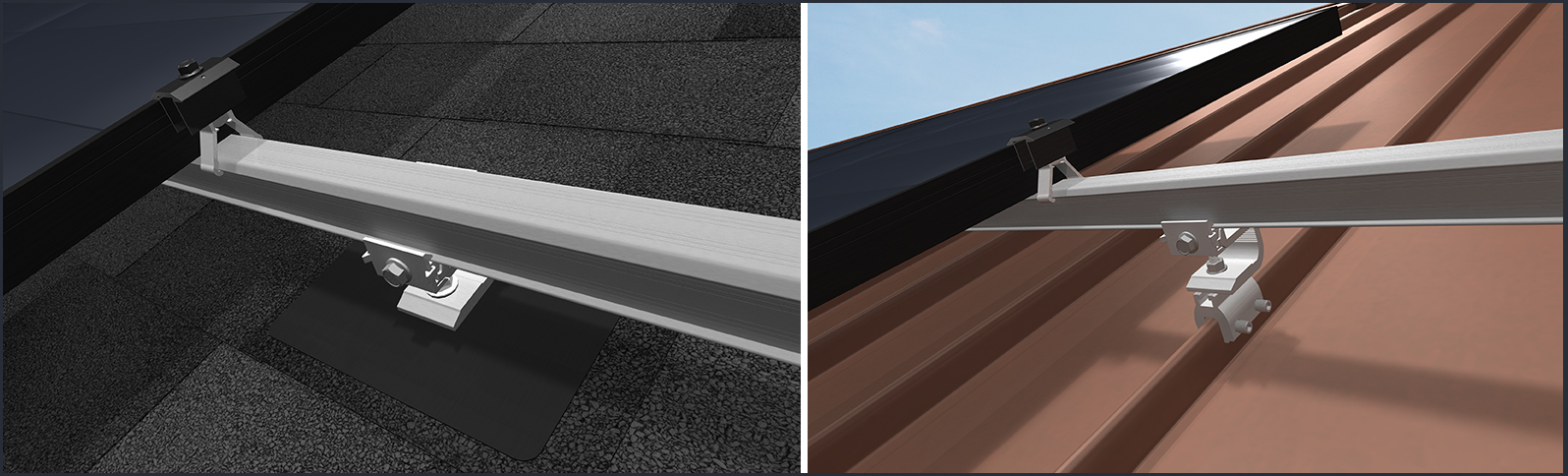 ClickFit installed on shingles and on standing seam